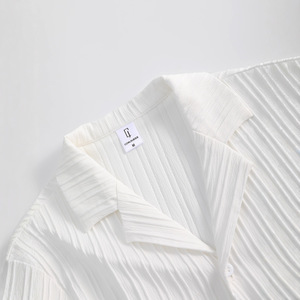 Ensemble d'été décontracté pour <span class=keywords><strong>homme</strong></span> : Chemise boutonnée à manches courtes côtelée 100 % polyester avec col de costume et pantalon long de couleur unie – <span class=keywords><strong>Style</strong></span> urbain - Product Image 3