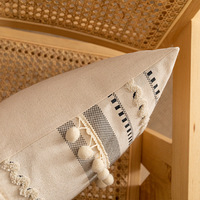 Maroc blanc haute qualité coton décoratif housse de coussin tufté gland pompon jeter taie d'oreiller