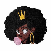 Patchs brodés personnalisés Afro Black Girl à thermocoller, vente en gros, patchs brodés de haute qualité pour vêtements et chapeaux