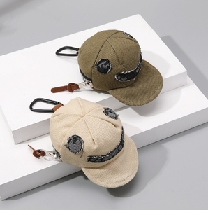 Cute Eco-Friendly Plush Baseball Cap Wallet Hanger with Print Keychain Multi-Functional Makeup & Earphone Bag for Welcome Gifts