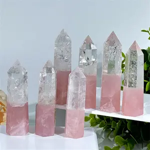 Natural High Quality Crystal Point Tower Rose Quartz And Clear Quartz Joint Point Wand For Feng Shui