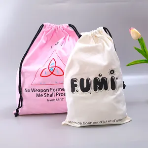 定制Logo白色/粉色饰品礼品棉绒小号包装拉绳购物袋