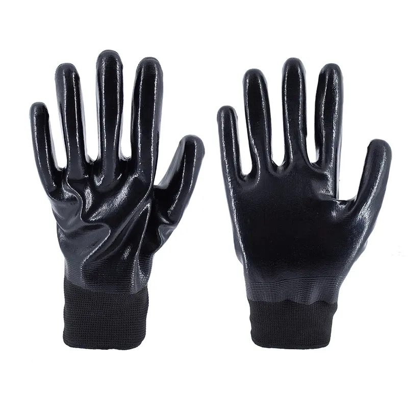 Siyah nitril tam kaplama eldivenleri kimyasal çalışır yağ direnci aşınmaya dayanıklı nitril kaplamalı iş eldiveni