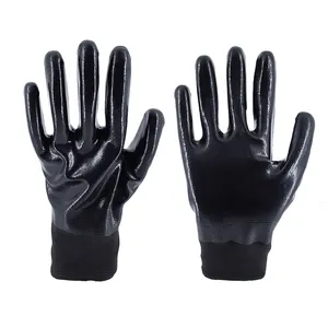 Gants de revêtement complet en nitrile noir Travaux chimiques Résistance à l'huile Gants de travail enduits de nitrile résistants à l'usure