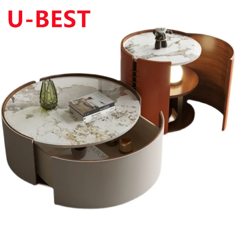 U-BEST Living Room Furniture Rock Round Modern Glass Coffee Table Set Modern Marble Coffee Table Luxury Coffee Tables