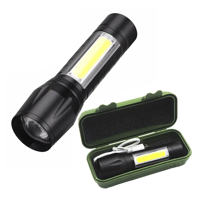 Portable Rechargeable Zoom LED Flashlight XPE Flash Light Torch Lantern 3 Lighting Mode COB Camping Light Mini Pocket Flashlight