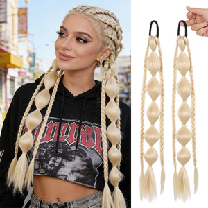 2 paires de tresses torsadées longues en fibre haute température, style queue de cheval, accessoires capillaires, double trame machine - Product Image 1