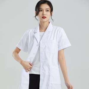 เสื้อโค้ทแล็ปแขนสั้นสำหรับผู้หญิงเสื้อคลุมห้องปฏิบัติการสีขาวบริสุทธิ์เสื้อโค้ทสำหรับนักเรียนชุดยูนิฟอร์มแพทย์พยาบาลสไตล์ใหม่ - Product Image 5
