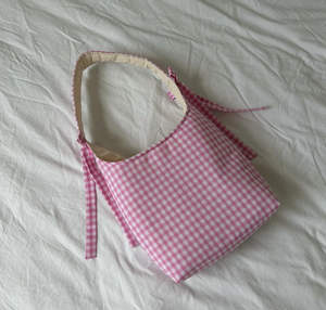Custom Wholesale Checkered Plain Printed Cotton Quilted Padded Women Single <strong>Strap</strong> <strong>Shoulder</strong> Tote Bag with Knotted Rope - Product Image 5