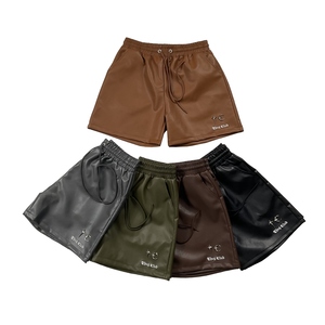 Pantalones Cortos THUG CLUB Vintage de Calle, Logotipo Metálico, Cuero PU, Pantalones Cortos Holgados con Cordón, Pantalones Casuales de Cuero PU para Hombre - Product Image 3