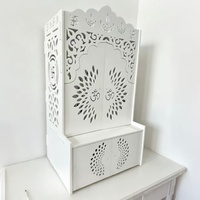 Mandir de prière en bois découpé au laser blanc, symbole Om, armoire d'autel de prière à domicile avec porte fermée et tiroir de rangement, sanctuaire de culte hindou