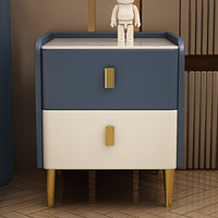 Mesita de Noche de Madera Maciza y Piedra Sinterizada, Gabinete de Almacenamiento Azul Marino Moderno Minimalista de Lujo Italiano para Dormitorio