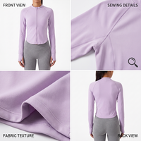 Veste de yoga personnalisée pour femme avec fermeture éclair intégrale, ourlet incurvé, col montant, haut de sport de course à manches longues, tenue de sport ajustée, grandes tailles