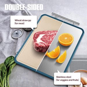 Food Grade Eco-Friendly <b>Plastic</b> Non-slip Easy Clean PP Chopping Serving Blocks 2 1 Double Sided Stainless Steel Cutting Board - Product Image 2