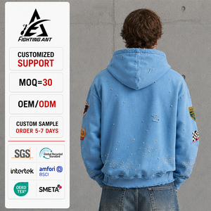 Felpa con Zip da <span class=keywords><strong>Uomo</strong></span> Personalizzata con Patch Ricamate, Effetto Acid Wash, Stile Streetwear, con Strass e Grafiche, Produzione su Misura - Product Image 2