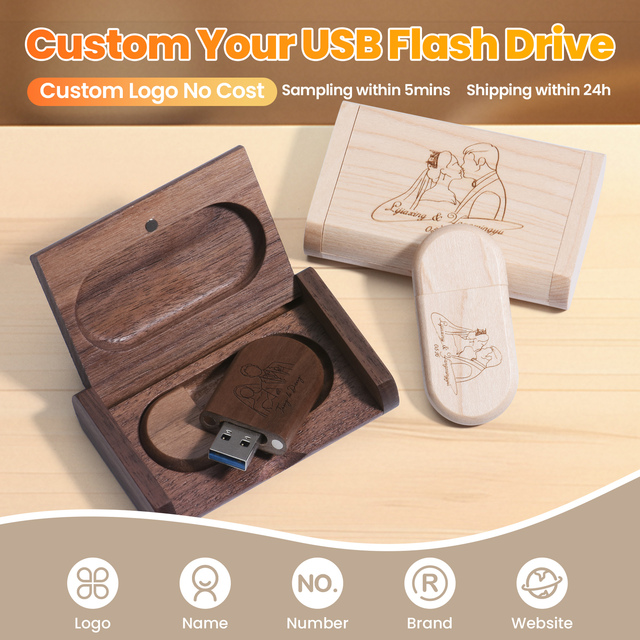 Wooden USB 3.0 Flash Drive 16GB 32GB 64GB Bulk Pack New Free Customized logo for Gift Wedding Supply