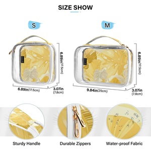Lot de 2 mini trousses de toilette transparentes en PVC avec motif floral hawaïen jaune, organiseurs de maquillage, pochettes de voyage - Product Image 4