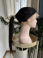 Perruque queue de cheval transparente brun foncé en dentelle complète, cheveux indiens, densité 150%, cheveux humains vierges lisses, 10-30 pouces, petit stock, expédition rapide