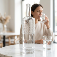 Botella de Vidrio Transparente Directo de Fábrica OEM con Panel de Etiqueta en Blanco para Envasado de Licores, 1000 ml, Tapón de Corcho y Serigrafía