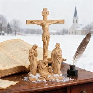 Statue de la Scène de la Crucifixion de Jésus, Décoration du Calvaire en Bois Sculpté à la Main, 14 Stations du Chemin de Croix, Sculpture Chrétienne Religieuse - Product Image 3