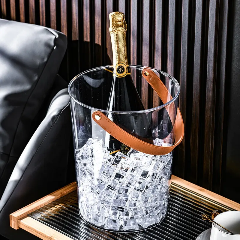 PU deri kolu plastik temizle parti Bar KTV ev bira şampanya Retro kolu buz soğutucuları kova şarap Chiller