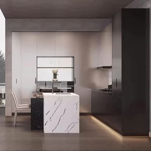 SANTOPOVA, armoires de cuisine modernes et élégantes, fournies par l'usine, ensemble modulaire en PVC blanc, assemblage à domicile, design en bois HDF - Product Image 1