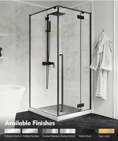 Cabine de douche moderne carrée sur mesure avec cadre, 2 côtés, avec charnières noires