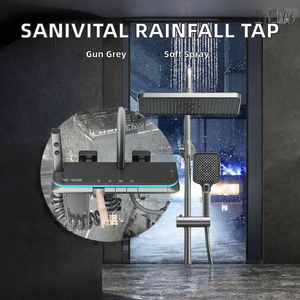 SANIVITAL Rainfall <b>Shower</b> Set Thermostatic Wall Mounted Bathroom Faucet System 3 Hole 4 Outlet Soft Spray - Product Image 2