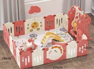 Parque Infantil <span class=keywords><strong>Plegable</strong></span> para Interiores/Exteriores Más Vendido con Columpio de Plástico, Caballito Balancín, Aro de Baloncesto y Tobogán - Casa de Juegos Segura para Bebés - Product Image 2