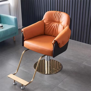 Sillón de Barbería de Cuero Crema, Hidráulico, Giratorio, con Reposapiés, Mueble Moderno para Peluquería - Product Image 2