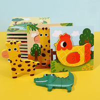 Puzzle en bois éducatif Montessori, blocs de construction, puzzle de dessins animés pour enfants