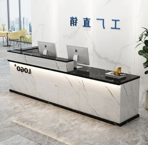 Muebles de Oficina Comerciales con Logotipo, Mostrador de Recepción en Forma de I, Mostrador de Recepción Moderno de Madera para Vestíbulo - Product Image 4