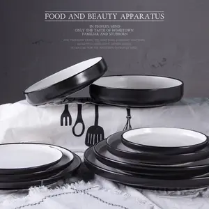 Drops hipping 8 Zoll Nordic Round White Schwarz Vintage Mikrowelle Safe Obsts alat Pasta Beef Steak Restaurant Keramik Teller