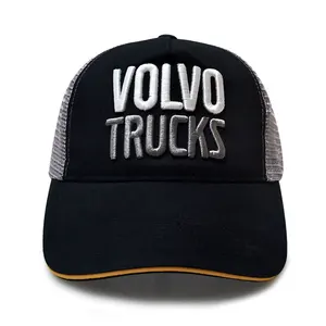 廉价沃尔沃网帽定制卡车司机帽，带3D刺绣标志品牌汽车快照网帽5面板品牌汽车司机帽