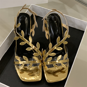 Sandales d'été à talons hauts pour femmes XSD Factory, à bout ouvert, avec décoration feuille dorée, à enfiler, design populaire - Product Image 1