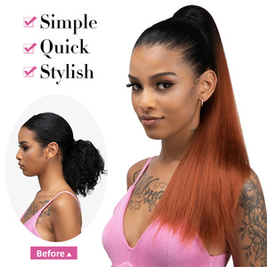 Cola de caballo sintética recta <span class=keywords><strong>larga</strong></span> Clip en extensiones de cabello Cordón Ombre Negro Marrón Extensión Cola de caballo Postizo para mujeres - Product Image 3