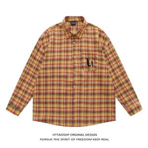 Chemise décontractée unisexe à carreaux couleur vintage, d'été, respirante, en fibre de vinaigre de polyester, à manches longues, durable, coupe ample, tendance, petite taille - Product Image 2