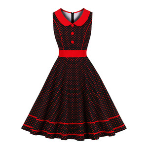 Bán Buôn Nút Up Nữ Dresses Cổ Áo Polka Chấm Thủy Thủ Sọc Cổ Điển Ăn Mặc Phụ Nữ Ăn Mặc Giản Dị - Product Image 2