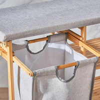 Estante Cesto de Ropa Sucia para Baño de Bambú con Tabla de Planchar y Estantes de Almacenamiento
