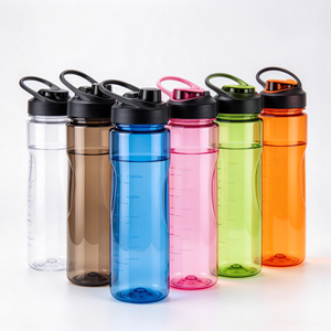 Bouteille d'eau portable en plastique avec logo personnalisé, couvercle à clapet, poignée, graduations, anti-fuite, pour le sport, la gym et les activités de plein air - Product Image 4