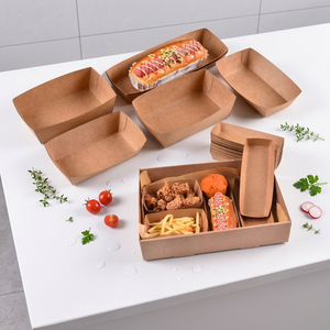 Plateau pour aliments chauds recyclés Boîte à frites en papier jetable Plateau bateau biodégradable - Product Image 1
