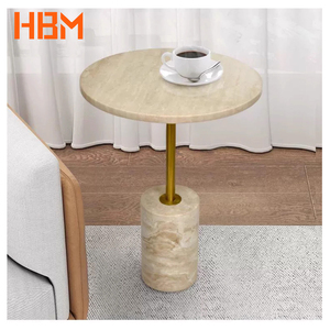 北欧石灰石轻奢现代简约磨光咖啡色大理石小圆桌别墅餐桌 - Product Image 1