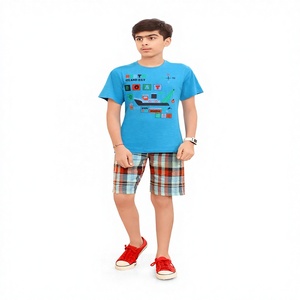 T-shirt pour enfants 100% coton à col rond, ensemble capri, jersey 2 pièces, respirant, écologique, vêtements pour garçons, faible MOQ, fabricant indien - Product Image 1