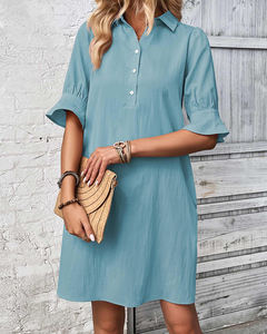 Robe boutonnée pour femme à manches bouffantes, décontractée, d'été, respirante, pour la plage, vente directe d'usine, haute qualité, <span class=keywords><strong>prix</strong></span> bas - Product Image 5