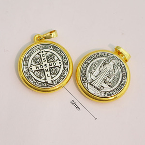 JS1877 Gold and <strong>Silver</strong> Plated Dual Two Tone Saint Benedict San Benito Medal <strong>Charm</strong> Catholic St. Benedict Medallion Medal Pendant - Product Image 4