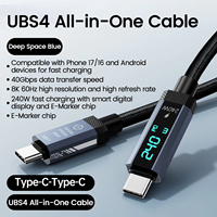 Cable USB4.0 Tipo C de 240W con Pantalla Digital, Transferencia Rápida de Video 8K 16K 60Hz 120Hz para Teléfono, TV, Xbox, Laptop