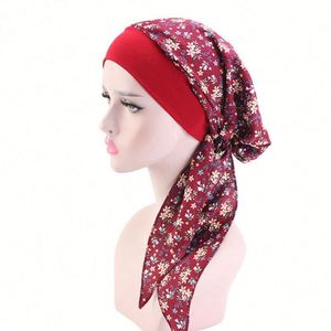 Women Vintage Silky Turbans Bonnet Elastic Wide <b>Band</b> Multifunction Printing <b>Hat</b> Chemo Hair Cap - Product Image 3