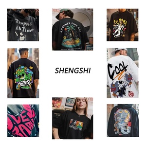 ShengShi T-shirt unisexe personnalisé 320g lavage à l'acide rétro surdimensionné col rond travail doux avec Logo personnalisé T-shirt en vrac formation pour l'équipe - Product Image 6