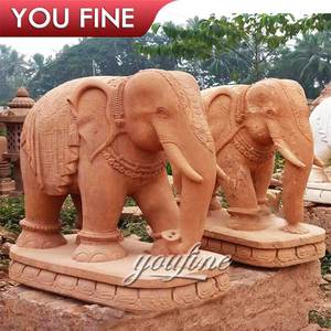 Escultura de Elefante de Mármol de Tamaño Real para Decoración de Exteriores, Estatua de Piedra Roja - Product Image 6