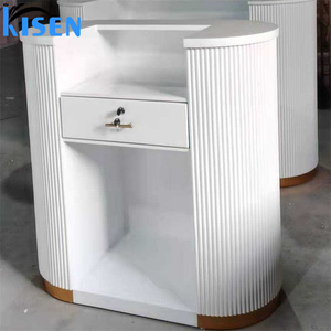 Bancone Reception Kisen 100cm di Alta Qualità, Personalizzabile, Durevole, Beige Bianco Rosa, per Arredamento Salone di Bellezza - Product Image 1